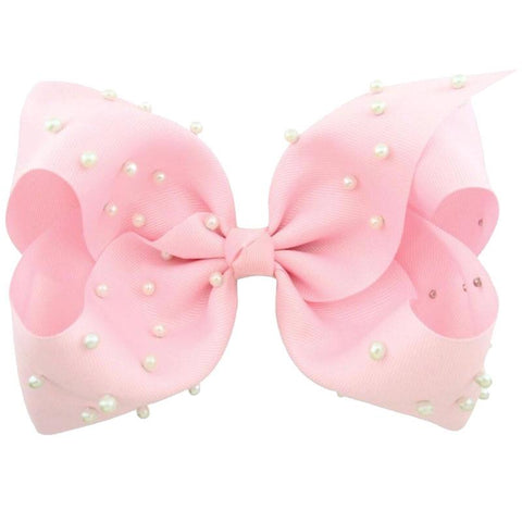 8 Inch Hair Bow Light Pink Pearl Signature