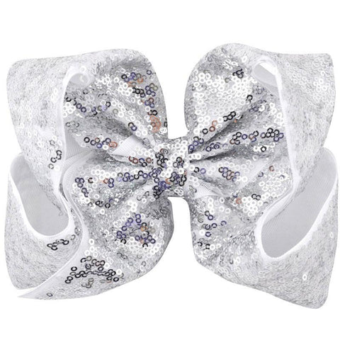 8 Inch Hair Bow Silver Sequin Signature