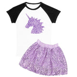 Lavender Unicorn Outfit Sparkle Sequin Raglan Top And Skirt
